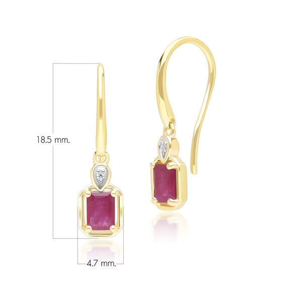 Gemondo Classic Ruby Baguette & Diamond Drop Earrings In 9ct Yellow Gold