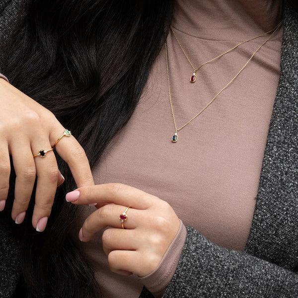 Gemondo Classic Ruby Baguette & Diamond Pendant Necklace In 9ct Yellow Gold