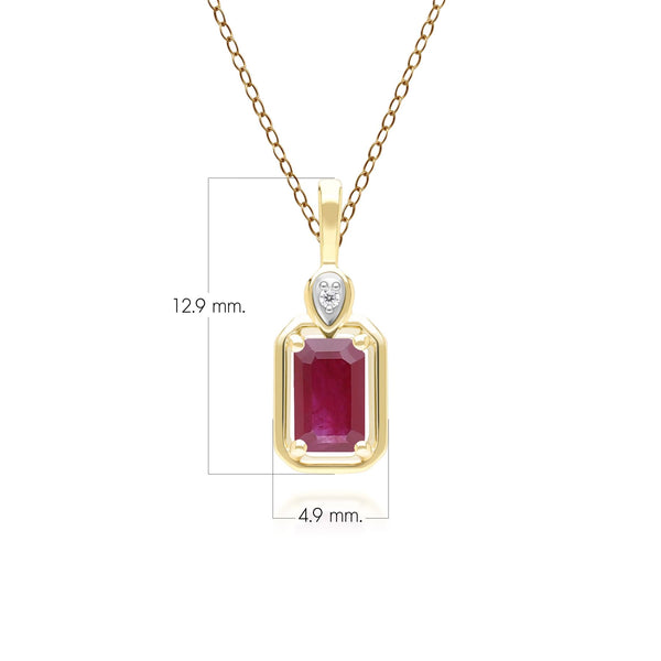 Gemondo Classic Ruby Baguette & Diamond Pendant Necklace In 9ct Yellow Gold