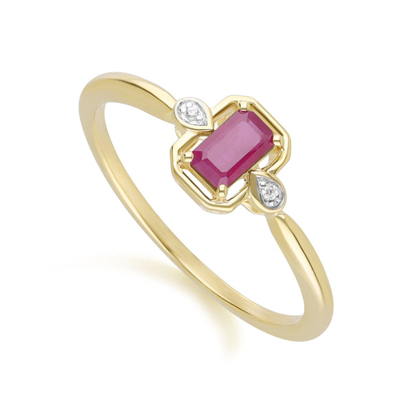 Gemondo Classic Ruby Baguette & Diamond Ring In 9ct Yellow Gold