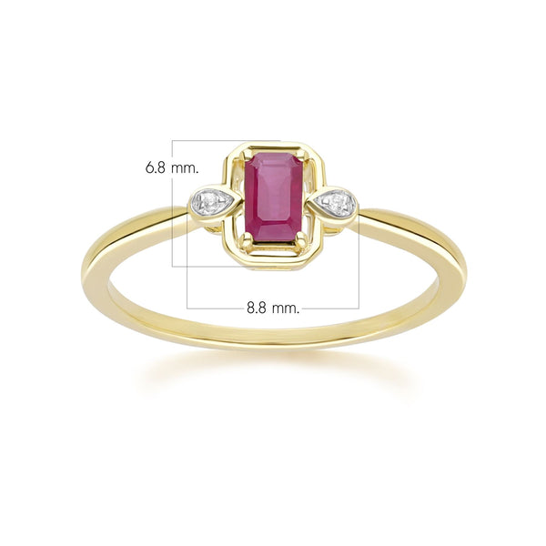 Gemondo Classic Ruby Baguette & Diamond Ring In 9ct Yellow Gold