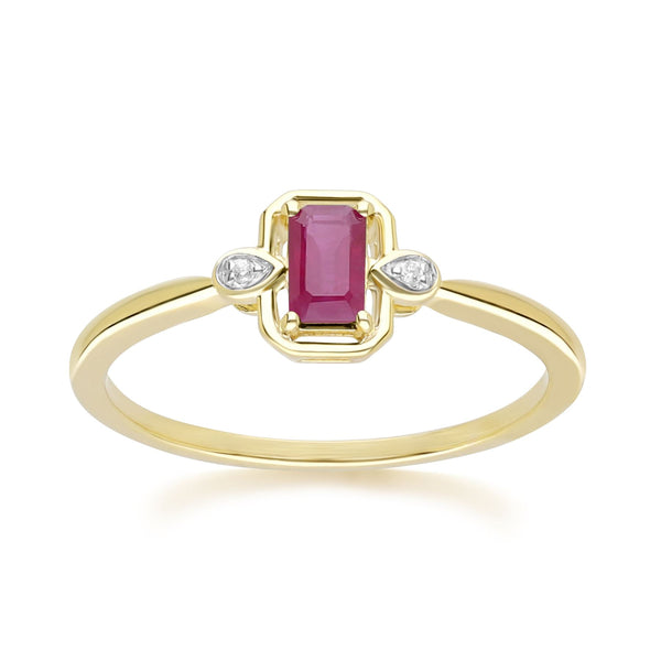 gemondo Classic Ruby Baguette & Diamond Ring In 9ct Yellow Gold