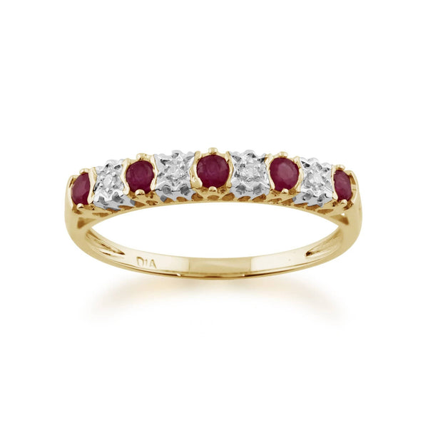 gemondo Classic Ruby & Diamond Half Eternity 9ct Yellow Gold Ring