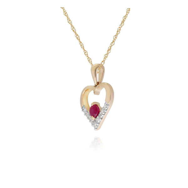 Gemondo Classic Ruby & Diamond Heart Pendant In 9ct Yellow Gold