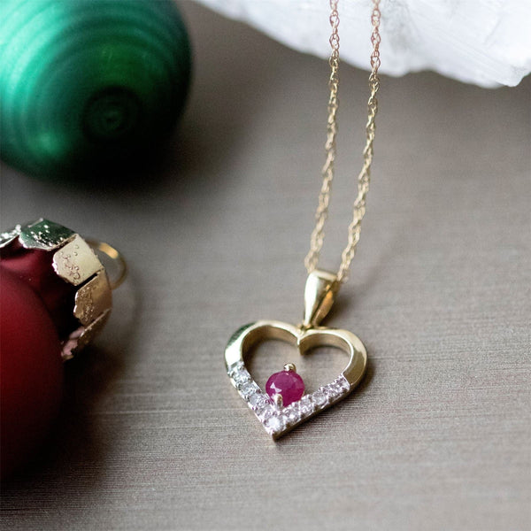 Gemondo Classic Ruby & Diamond Heart Pendant In 9ct Yellow Gold