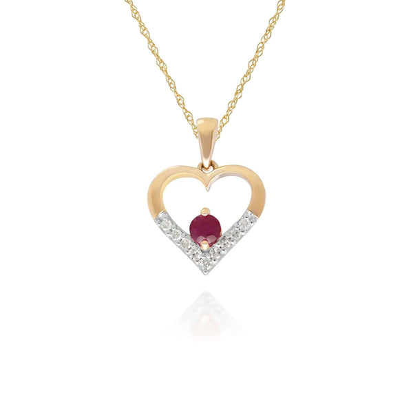 gemondo Classic Ruby & Diamond Heart Pendant in 9ct Yellow Gold