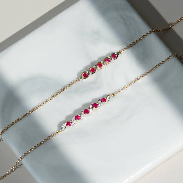 Gemondo Classic Ruby & Diamond Spiral Bracelet In 9ct Yellow Gold