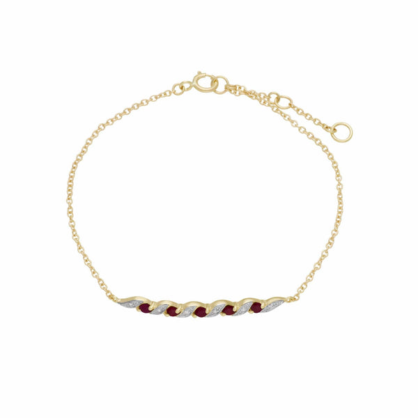 gemondo Classic Ruby & Diamond Spiral Bracelet in 9ct Yellow Gold