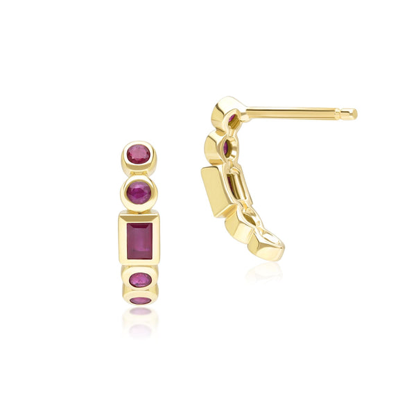 Gemondo Classic Ruby Half Eternity Hoop Earrings In 9ct Yellow Gold