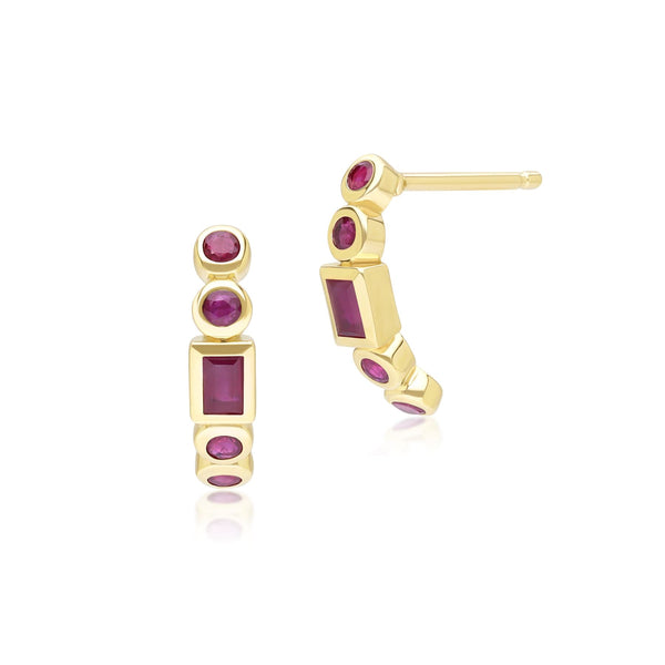gemondo Classic Ruby Half Eternity Hoop Earrings in 9ct Yellow Gold