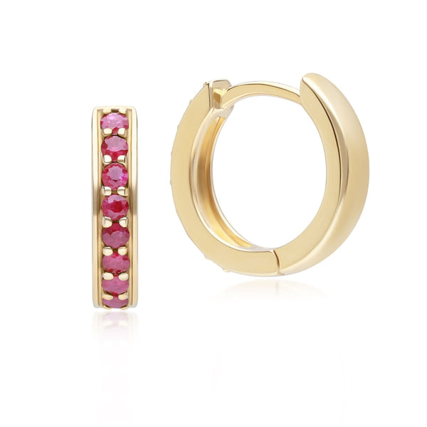 Gemondo Classic Ruby Huggie Hoop Earrings In 9ct Yellow Gold