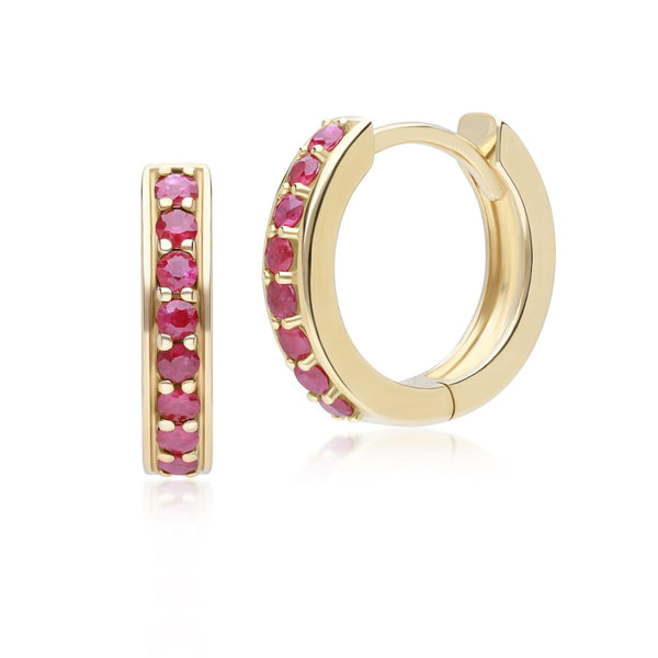 gemondo Classic Ruby Huggie Hoop Earrings in 9ct Yellow Gold