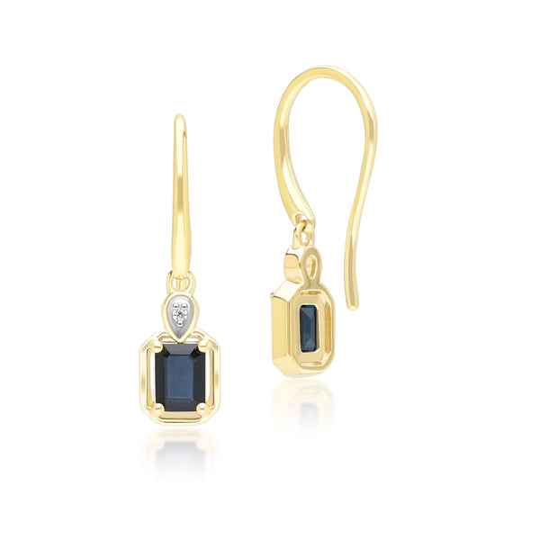 Gemondo Classic Sapphire Baguette & Diamond Drop Earrings In 9ct Yellow Gold