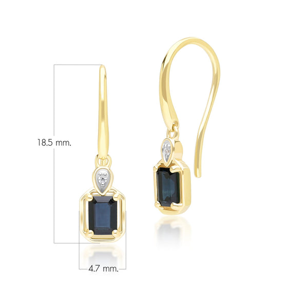 Gemondo Classic Sapphire Baguette & Diamond Drop Earrings In 9ct Yellow Gold