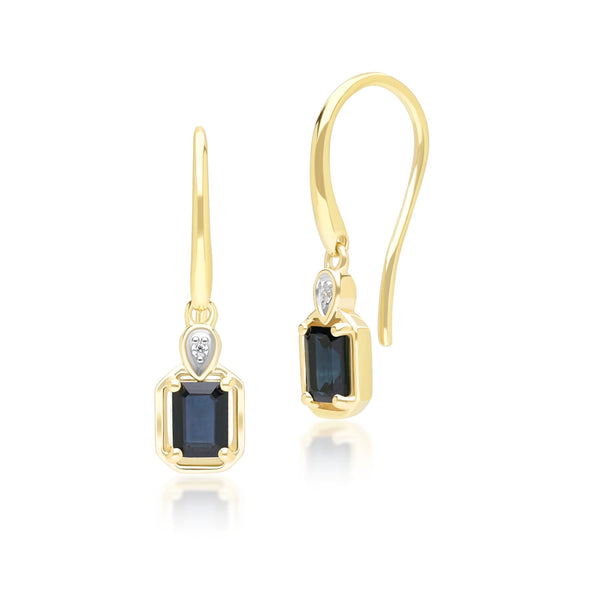 gemondo Classic Sapphire Baguette & Diamond Drop Earrings In 9ct Yellow Gold