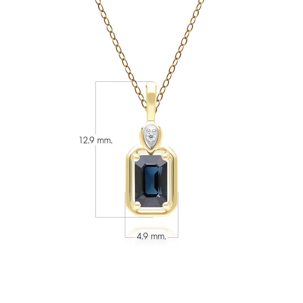 Gemondo Classic Sapphire Baguette & Diamond Pendant Necklace In 9ct Yellow Gold