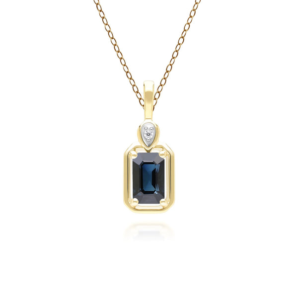 gemondo Classic Sapphire Baguette & Diamond Pendant Necklace In 9ct Yellow Gold