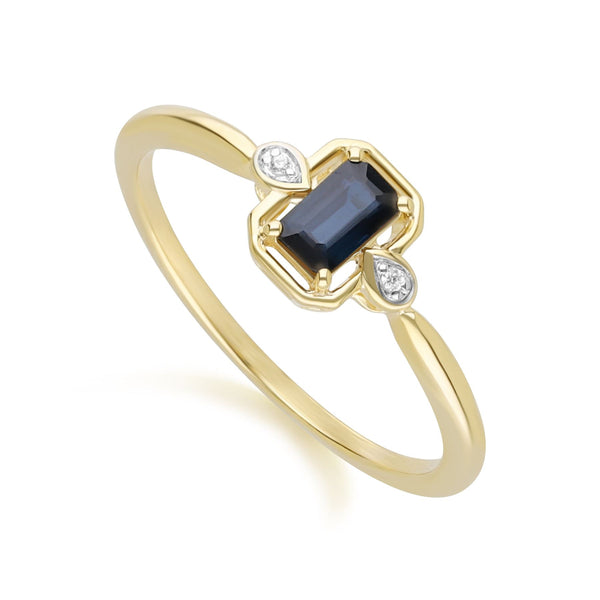 Gemondo Classic Sapphire Baguette & Diamond Ring In 9ct Yellow Gold