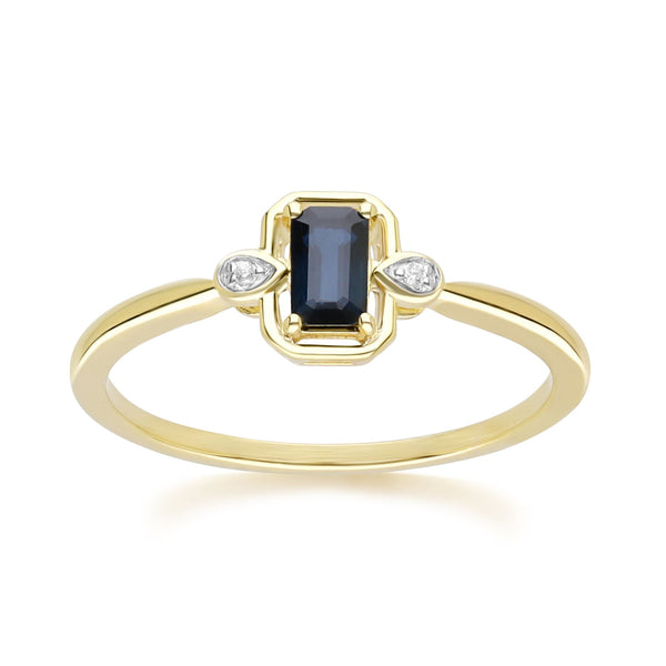 gemondo Classic Sapphire Baguette & Diamond Ring In 9ct Yellow Gold