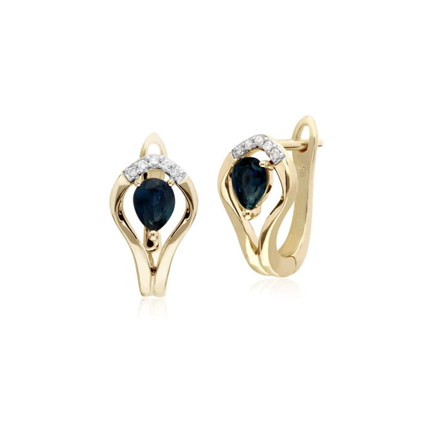 gemondo Classic Sapphire & Diamond Leaf Halo Earrings in 9ct Yellow Gold