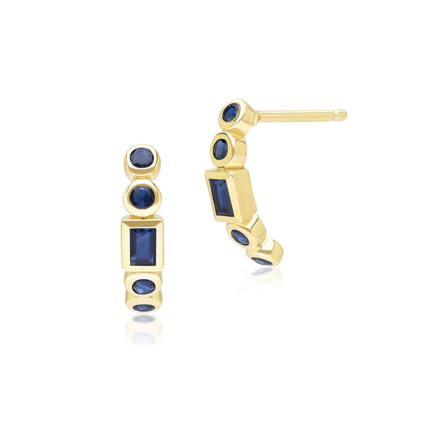 gemondo Classic Sapphire Half Eternity Hoop Earrings in 9ct Yellow Gold