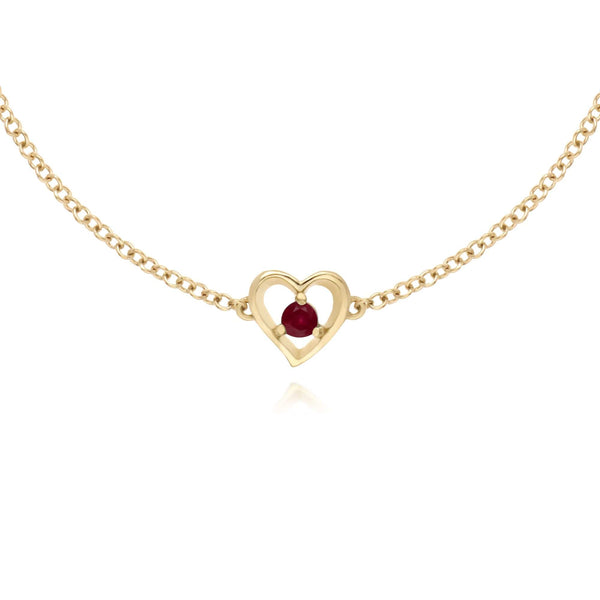 Gemondo Classic Single Stone Round Ruby Love Heart Bracelet In 9ct Yellow Gold
