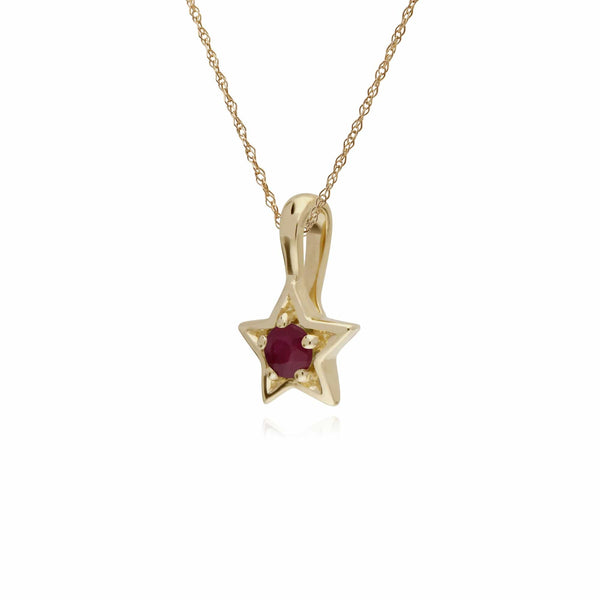 Gemondo Classic Single Stone Round Ruby Star Pendant In 9ct Yellow Gold