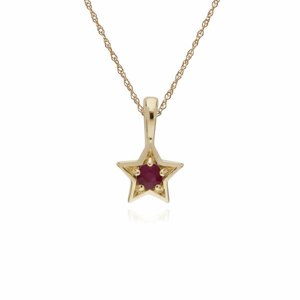 gemondo Classic Single Stone Round Ruby Star Pendant in 9ct Yellow Gold