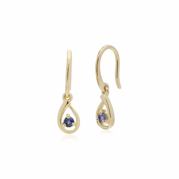 gemondo Classic Single Stone Round Tanzanite Tear Drop Earrings in 9ct Yellow Gold