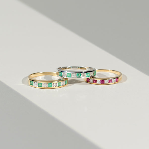 Gemondo Classic Square Emerald & Diamond Half Eternity Ring 9ct White Gold