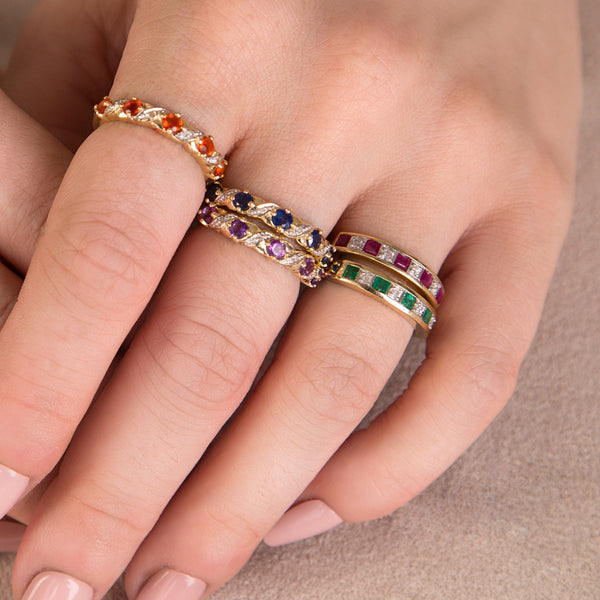 Gemondo Classic Square Emerald & Diamond Half Eternity Ring In 9ct Yellow Gold