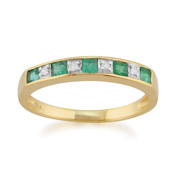 Gemondo Classic Square Emerald & Diamond Half Eternity Ring In 9ct Yellow Gold