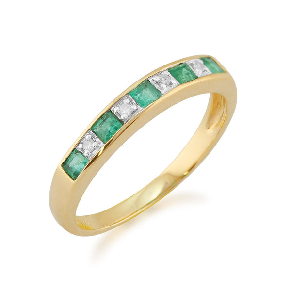 gemondo Classic Square Emerald & Diamond Half Eternity Ring in 9ct Yellow Gold