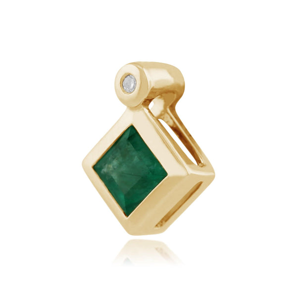 Gemondo Classic Square Emerald & Diamond Pendant In 9ct Yellow Gold