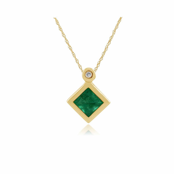 gemondo Classic Square Emerald & Diamond Pendant in 9ct Yellow Gold