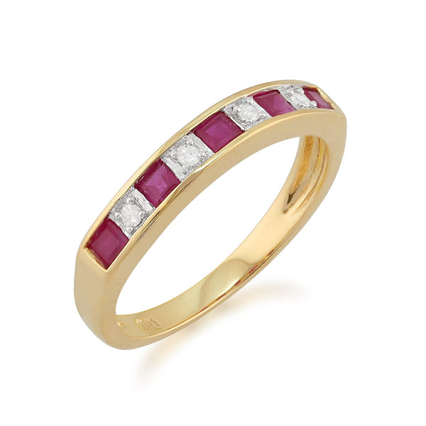 Gemondo Classic Square Ruby & Diamond Half Eternity Ring In 9ct Yellow Gold
