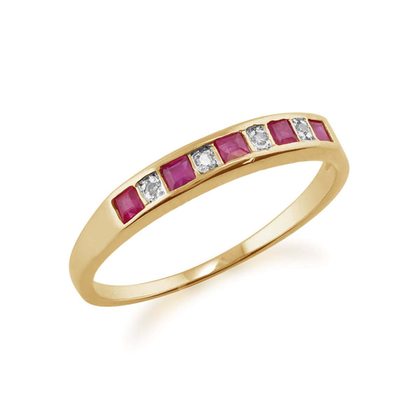 Gemondo Classic Square Ruby & Diamond Half Eternity Ring In 9ct Yellow Gold