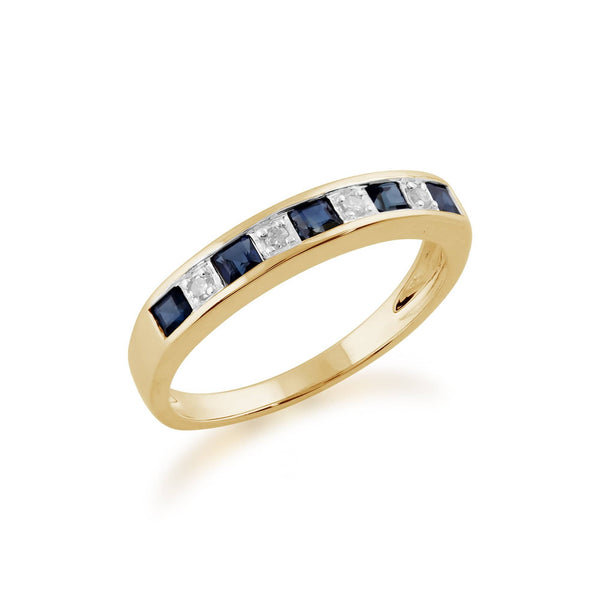 Gemondo Classic Square Sapphire & Diamond Half Eternity Ring In Yellow 9ct Gold