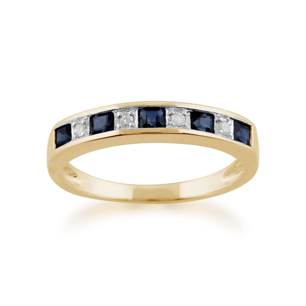 gemondo Classic Square Sapphire & Diamond Half Eternity Ring in Yellow 9ct Gold