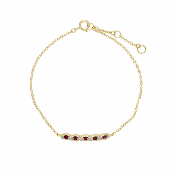 Gemondo Classic Style Five Ruby & Diamond Twisted Bracelet In 9ct Yellow Gold