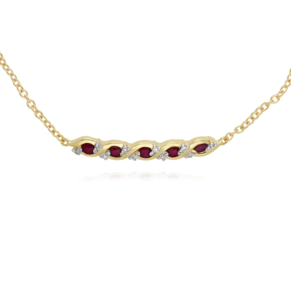 gemondo Classic Style Five Ruby & Diamond Twisted Bracelet in 9ct Yellow Gold