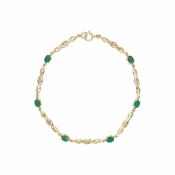 Gemondo Classic Style Oval Emerald & Diamond Tennis Bracelet In 9ct Yellow Gold