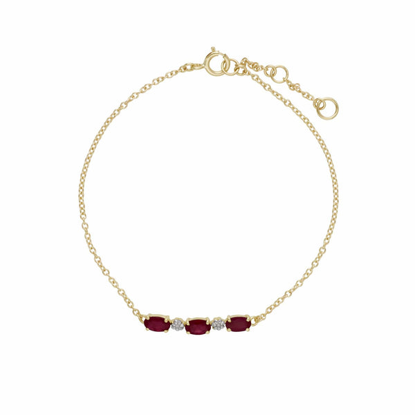 gemondo Classic Style Oval Ruby & Diamond Bracelet in 9ct Yellow Gold