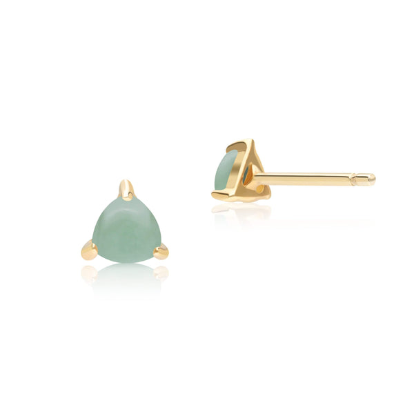 Gemondo Classic Trillion Green Jade Triangle Stud Earrings In 9ct Yellow Gold