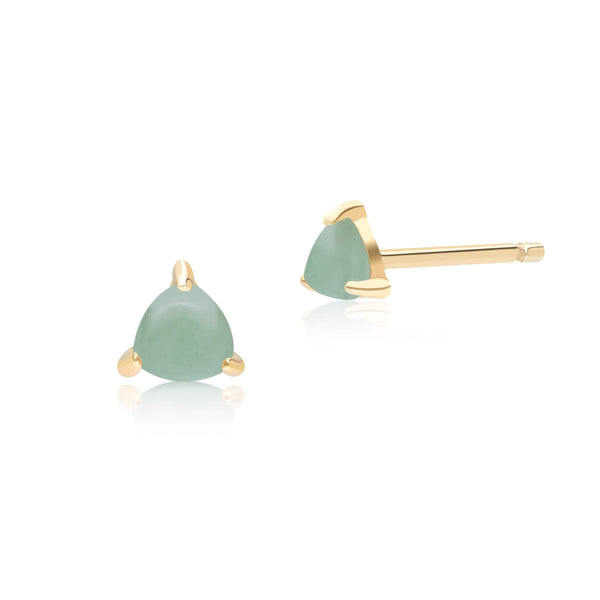 gemondo Classic Trillion Green Jade Triangle Stud Earrings in 9ct Yellow Gold