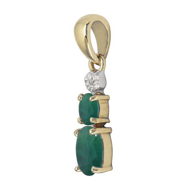 Gemondo Classic Two Oval Emerald & Diamond Pendant In 9ct Yellow Gold