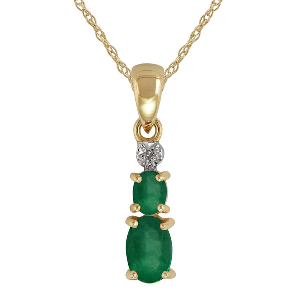gemondo Classic two Oval Emerald & Diamond Pendant in 9ct Yellow Gold