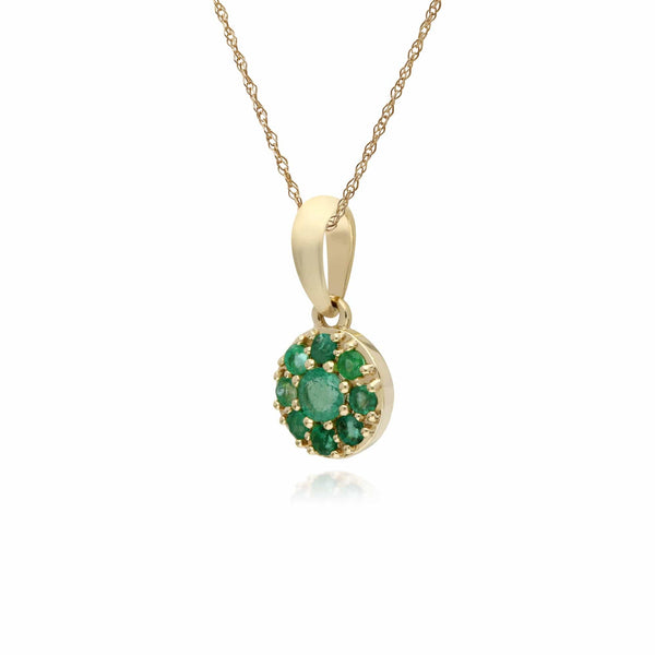 Gemondo Cluster Round Emerald Classic Pendant And Chain In 9ct Yellow Gold