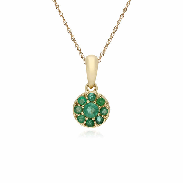 gemondo Cluster Round Emerald Classic Pendant and Chain in 9ct Yellow Gold
