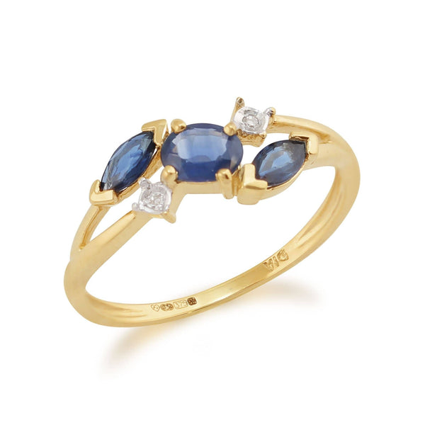 Gemondo Contemporary Marquise Light Blue Sapphire & Diamond Three Stone Ring In 9ct Yellow Gold